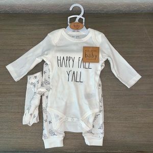 RAE Dunn Baby HAPPY FALL Y’ALL 3 Piece Set, 3-6 Months